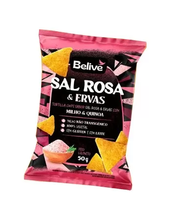 TORTILLA CHIPS BELIVE SABOR SAL ROSA E ERVAS 50G