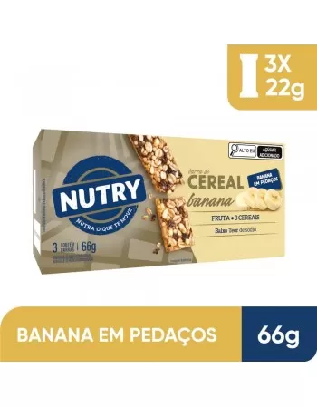 Barra De Cereais Banana - Nutry - Caixeta 3 X 22g - Com 3 Cereais e Banana em Pedaços