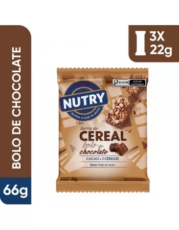 Barra De Cereais Bolo De Chocolate - Nutry - Multipack 3 X 22g - Com 3 Cereais e Cacau