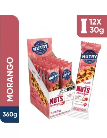 Barra de Nuts Morango - Nutry - Display 12 X 30g - Com Oleaginosas, Frutas e Chocolate