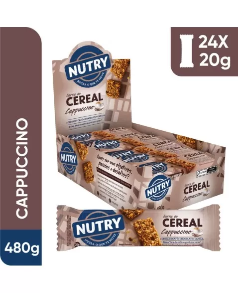 Barra de Cereais Cappuccino - Nutry - Display 24 X 20g - Com 3 Cereais, Café, Chocolate e Canela