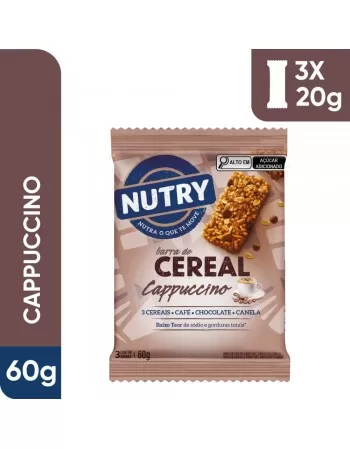 Barra de Cereais Cappuccino - Nutry - Multipack 3 X 20g - Com 3 Cereais, Café, Chocolate e Canela