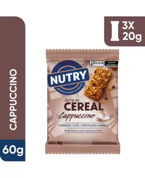 Barra de Cereais Cappuccino - Nutry - Multipack 3 X 20g - Com 3 Cereais, Café, Chocolate e Canela