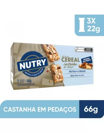 Barra de Cereais Castanha-do-Brasil - Nutry - Caixeta 3 X 22g - Com 3 Cereais e Castanha em Pedaços