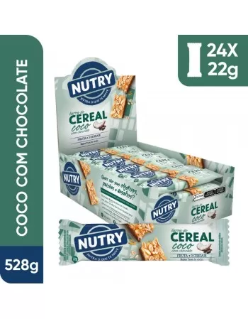 Barra de Cereais Coco com Chocolate - Nutry - Display 24 X 22g - Com 3 Cereais e Fruta