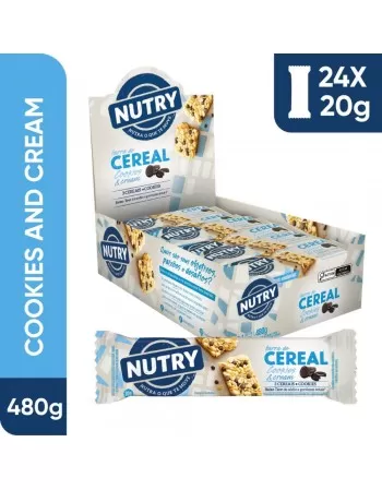 Barra de Cereais Cookies & Cream - Nutry - Display 24 X 20g - Com 3 Cereais e Cookies