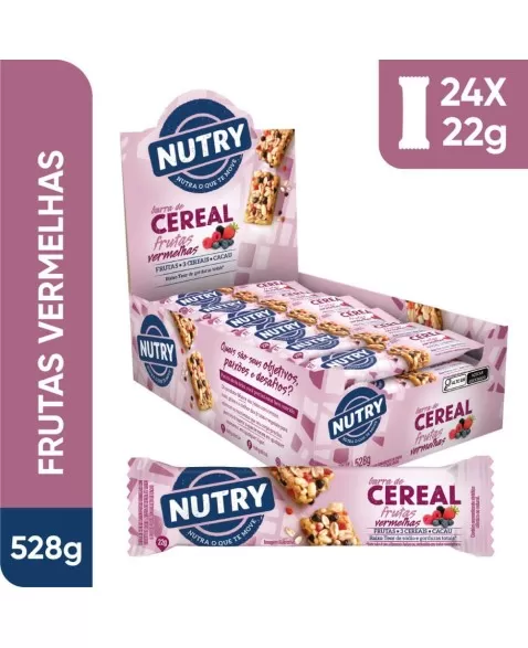 Barra de Cereais Frutas Vermelhas - Nutry - Display 24 X 22g - Com 3 Cereais, Fruta e Cacau