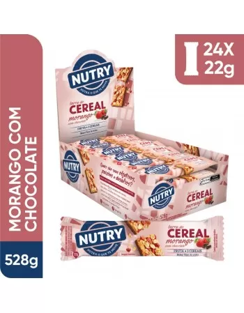 Barra de Cereais Morango com Chocolate - Nutry - Display 24 X 22g - Com 3 Cereais e Fruta