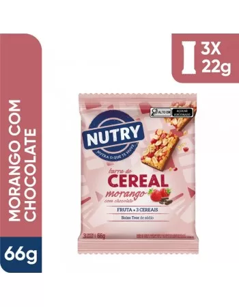 Barra de Cereais Morango Com Chocolate - Nutry - Multipack 3 X 22g - Com 3 Cereais e Fruta