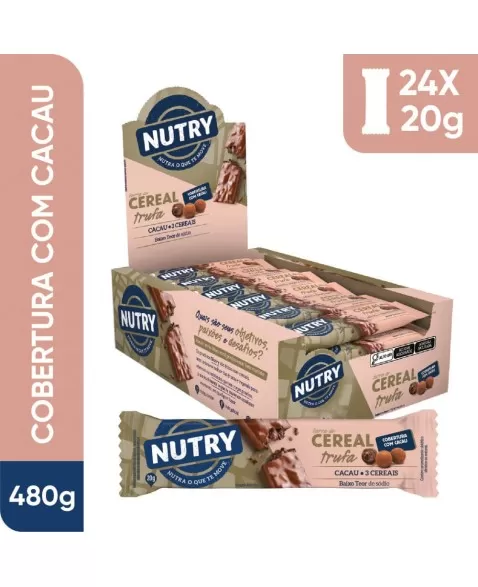 Barra de Cereais Trufa - Nutry - Display 24 X 20g - Com 3 Cereais e Cobertura com Cacau