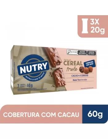 Barra de Cereais Trufa - Nutry - Caixeta 3 X 20g - Com 3 Cereais e Cobertura com Cacau