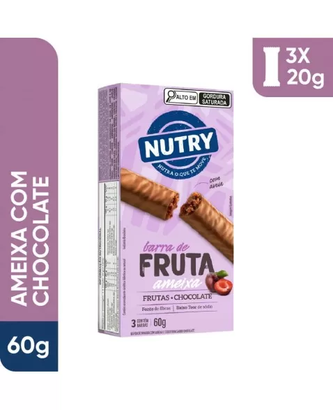 Barra de Fruta Ameixa - Nutry - Caixeta 3 X 20g - Com Fruta, Chocolate e Aveia