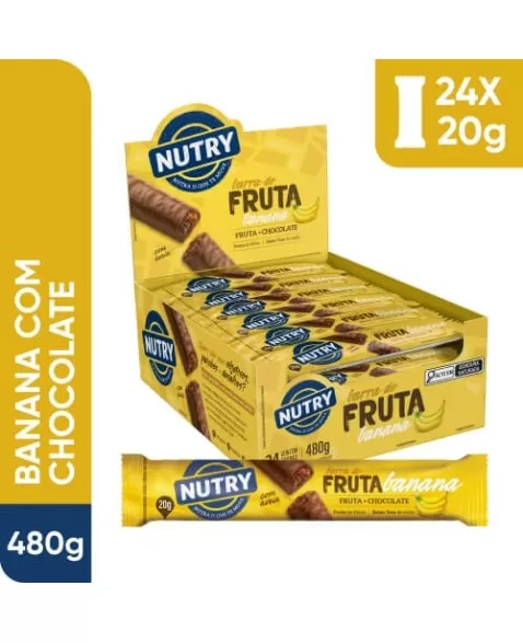 Barra de Fruta Banana - Nutry - Display 24 X 20g - Com Fruta, Chocolate e Aveia