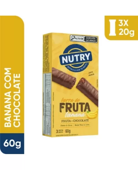 Barra de Fruta Banana - Nutry - Caixeta 3 X 20g - Com Fruta, Chocolate e Aveia