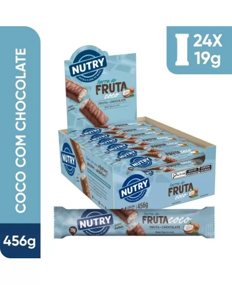 Barra De Fruta Coco - Nutry - Display 24 x 19g - Com Fruta, Chocolate e Aveia