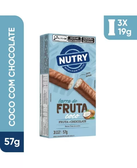 Barra de Fruta Coco - Nutry - Caixeta 3 x 19g - Com Fruta, Chocolate e Aveia