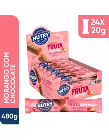 Barra de Fruta Morango - Nutry - Display 24 x 20g - Com Fruta, Chocolate e Aveia