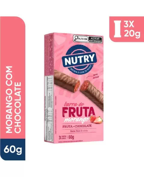 Barra de Fruta Morango - Nutry - Caixeta 3 x 20g - Com Fruta, Chocolate e Aveia