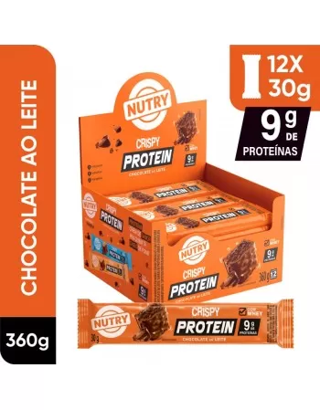 Barra de Proteínas Crispy Chocolate ao Leite - Nutry - Display 12 x 30g - Com Whey e 9g de Proteínas