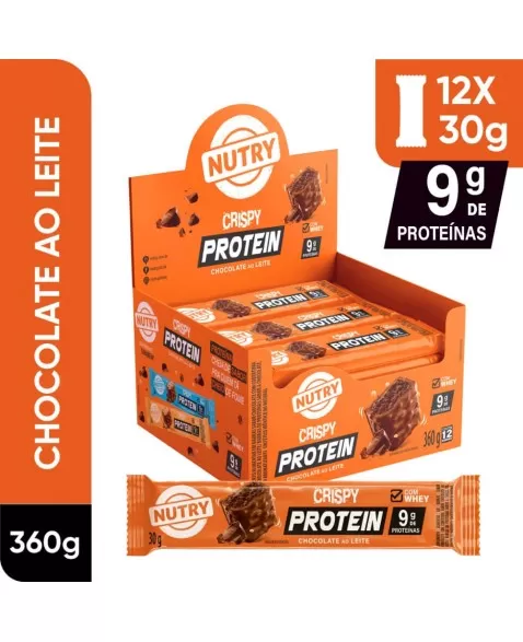 Barra de Proteínas Crispy Chocolate ao Leite - Nutry - Display 12 x 30g - Com Whey e 9g de Proteínas