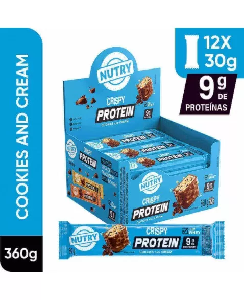 Barra de Proteínas Crispy Chocolate ao Leite - Nutry - Display 12 x 30g - Com Whey e 9g de Proteínas