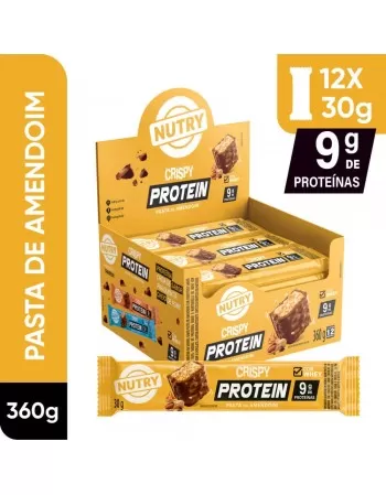 Barra de Proteínas Crispy Pasta de Amendoim - Nutry - Display 12 x 30g - Com Whey e 9g de Proteínas