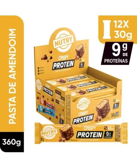 Barra de Proteínas Crispy Pasta de Amendoim - Nutry - Display 12 x 30g - Com Whey e 9g de Proteínas