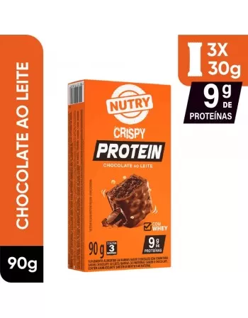 Barra de Proteínas Crispy Chocolate ao Leite - Nutry - Caixeta 3 x 30g - Com Whey e 9g de Proteínas