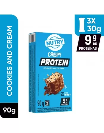 Barra de Proteínas Crispy Cookies & Cream - Nutry - Caixeta 3 x 30g - Com Whey e 9g de Proteínas