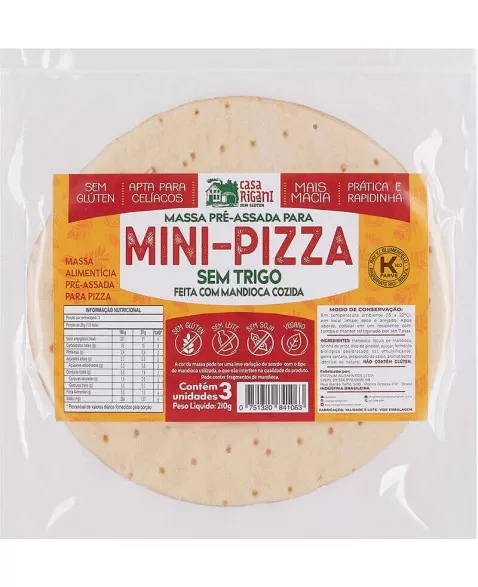 Massa pré-assada para Mini Pizza Sem Trigo - Casa Rigani - pacote 210g - feita de mandioca cozida