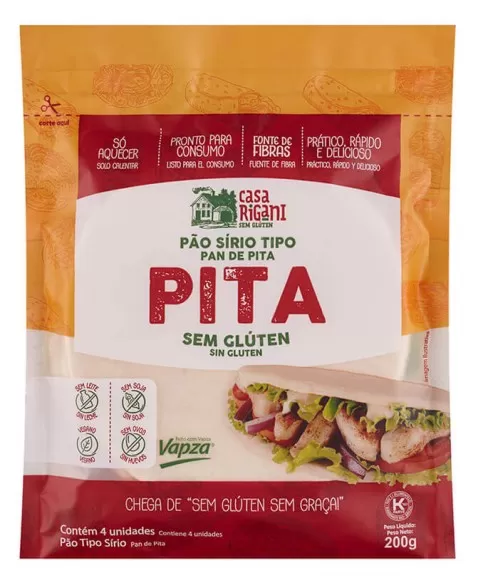 Pão Sírio tipo Pan de Pita Sem Glúten - Casa Rigani - 200g