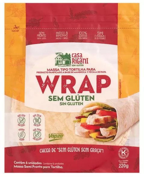 Wrap Massa tipo Tortilha Sem Glúten - Casa Rigani - 220g - a base de mandioca