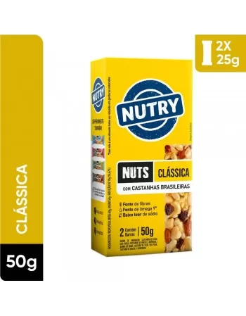 Barra de Nuts Clássica - Nutry - Caixeta 2 x 25g - Com Castanhas Brasileiras, Amêndoas e Uva-passa