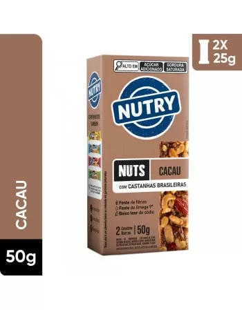 Barra de Nuts Cacau - Nutry - Caixeta 2 x 25g - Com Castanhas Brasileiras, Amêndoas e Chocolate