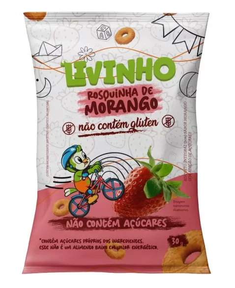 Rosquinha de Morango Zero Açúcar e Sem Glúten - Livinho - 9 x 30g