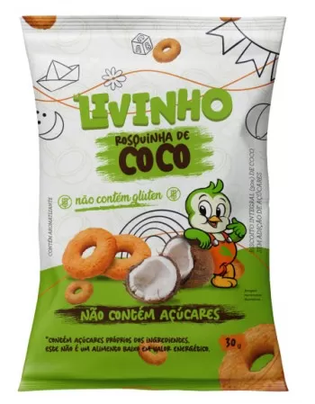 Rosquinha de Coco Zero Açúcar e Sem Glúten - Livinho - 9 x 30g