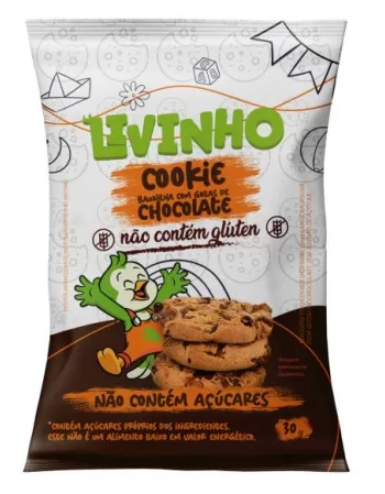 Cookies Gotas de Chocolate Zero Açúcar e Sem Glúten - Livinho - 9 x 30g