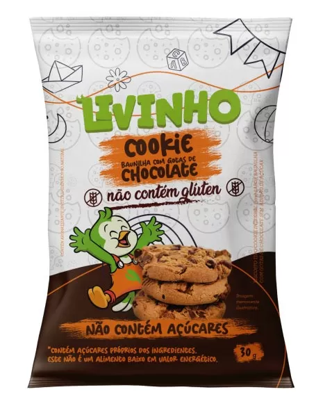 Cookies Gotas de Chocolate Zero Açúcar e Sem Glúten - Livinho - 9 x 30g