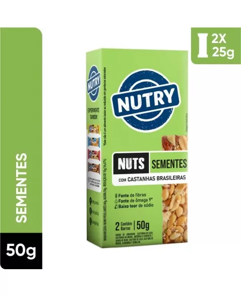 Barra de Nuts Sementes - Nutry - Caixeta 2 x 25g - Castanhas, Amendôas e Sementes de Gergelim, Linhaça, Girassol e Abóbora