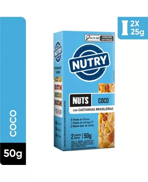 Barra de Nuts Coco - Nutry - Caixeta 2 x 25g - Com Castanhas Brasileiras, Amêndoas e Coco em Flocos