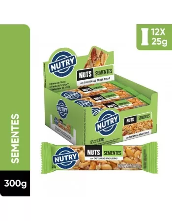 Barra de Nuts Sementes - Nutry - Display 12x25g - Castanhas, Amendôas e Sementes de Gergelim, Linhaça, Girassol e Abóbora