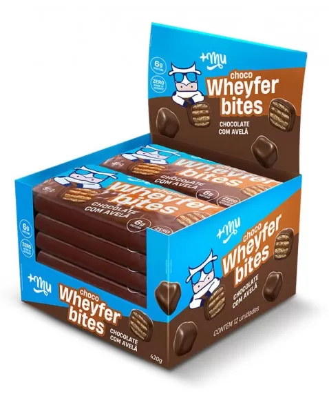 Choco Wheyfer Bites Chocolate com Avelã - +Mu - Display 12 x 35g