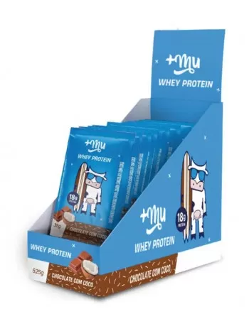 Whey Concentrado Chocolate com Coco - +Mu - Display 15 x 35g