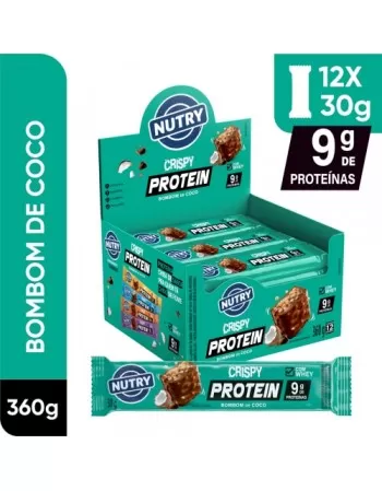 Barra de Proteínas Crispy Bombom de Coco - Nutry - Display 12 x 30g - Com Whey e 9g de Proteínas