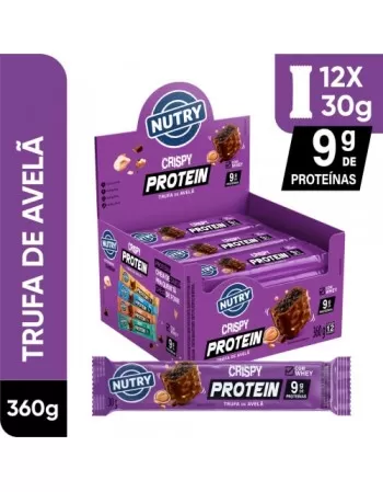 Barra de Proteínas Crispy Trufa de Avelã - Nutry - Display 12 x 30g - Com Whey e 9g de Proteínas