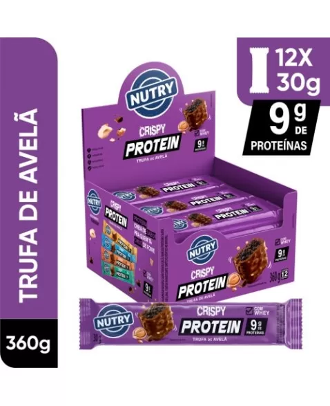 Barra de Proteínas Crispy Trufa de Avelã - Nutry - Display 12 x 30g - Com Whey e 9g de Proteínas