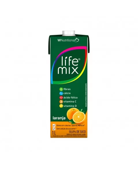 SUCO BAIXA CALORIA LARANJA 50% SUCO INTEGRAL - LIFE MIX - 1 LITRO