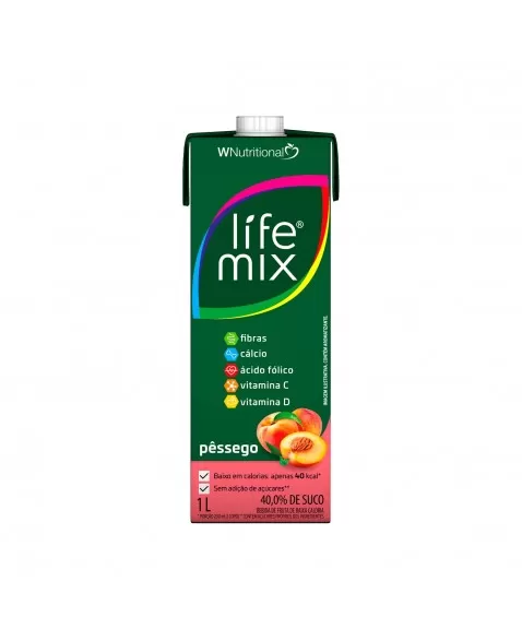 SUCO BAIXA CALORIA PESSEGO - 40% SUCO INTEGRAL - LIFE MIX - 1 LITRO