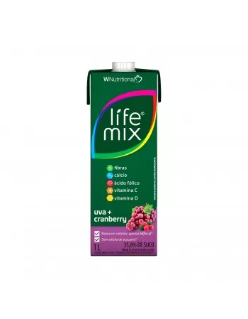 SUCO BAIXA CALORIA UVA E CRANBERRY - 35% SUCO INTEGRAL - LIFE MIX - 1 LITRO