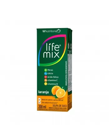 SUCO BAIXA CALORIA LARANJA - 50% SUCO INTEGRAL - LIFE MIX - 200 ML